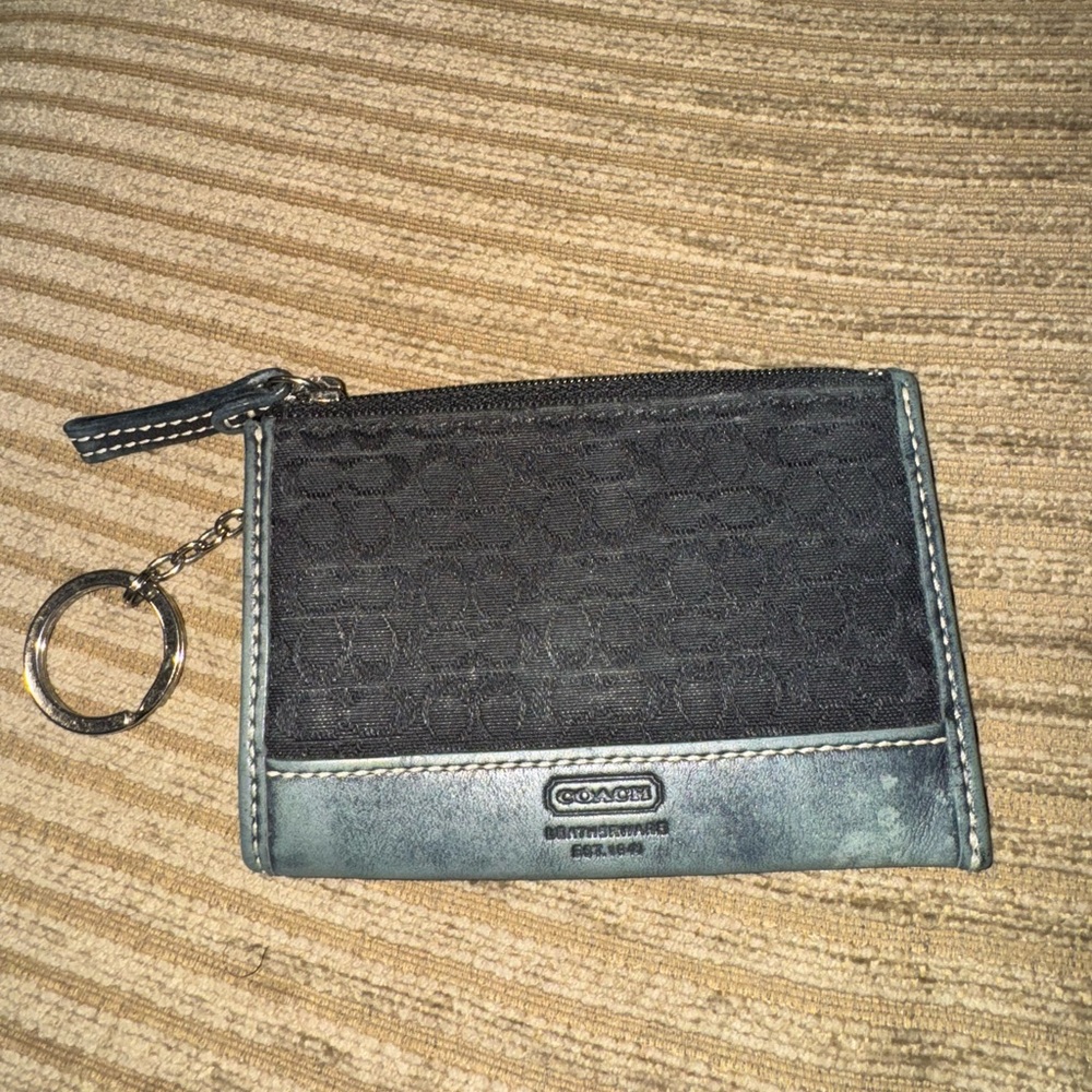 Coach Black and Gray Zip Keychain Pouch